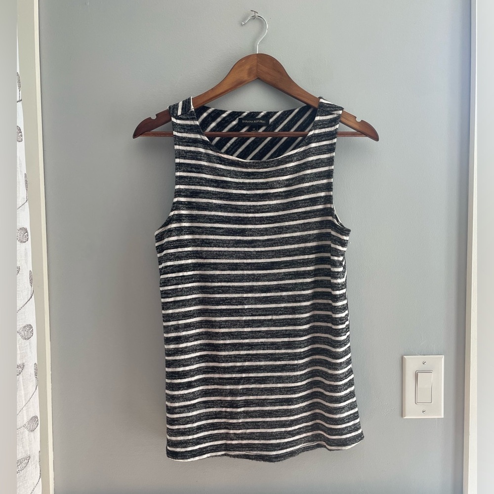 Banana Republic Black & White Striped Sleeveless Tank